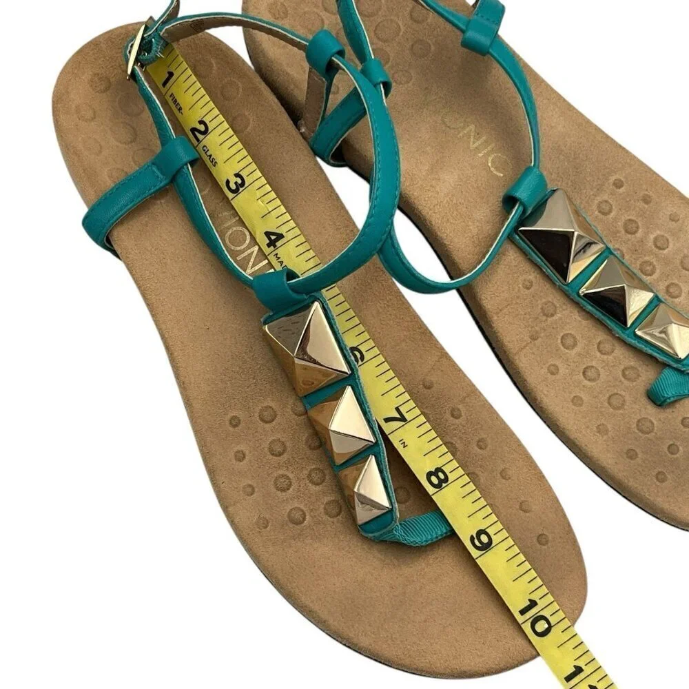 Vionic Sandals Nala Flat T-Strap 10.5 ? Studded Turquoise Thong Beach Comfort